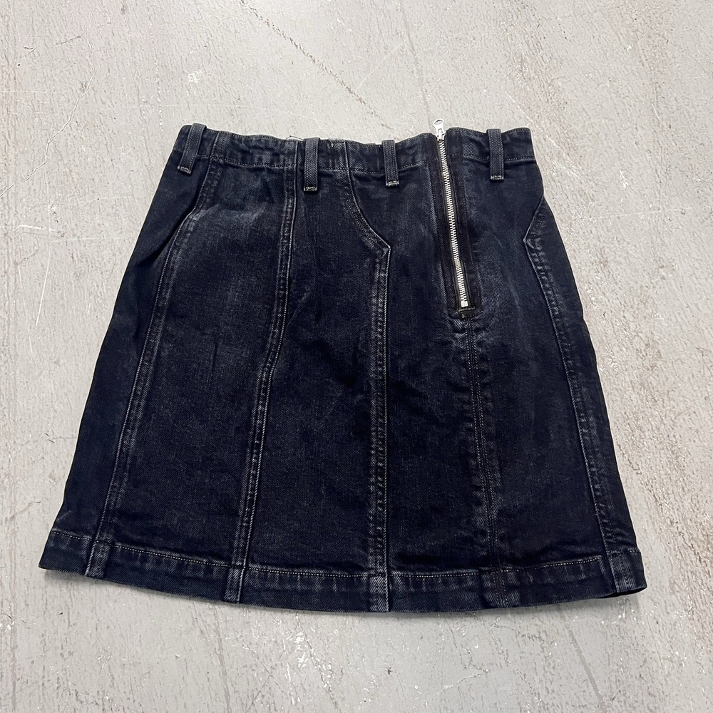 AGOLDE‎ Black Denim Mini Skirt Size 27 Side Zipper High-Rise Raw Hem Cotton